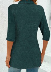 Peacock Blue tops,Green tops,Plaid tops,Striped tops,ROTITA Plus Size Patchwork Peacock Blue Plaid Shirt Collar Blouse