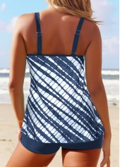 Dusty Blue swimwear,Light Blue swimwear,Tie Dye swimwear,ROTITA Patchwork Dusty Blue Tie Dye Print Tankini Set