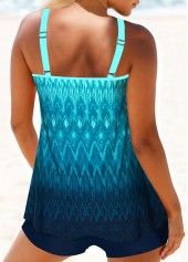 Cyan swimwear,Peacock Blue swimwear,Ombre swimwear,Geometric swimwear,ROTITA Circular Ring Cyan Ombre Mid Waisted Tankini Set