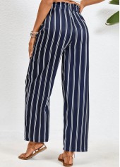 Navy bottoms,White bottoms,Striped bottoms,Geometric bottoms,Double Side Pockets Striped Navy Elastic Waist Pants