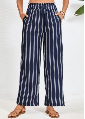 pantalon à taille élastique bleu marine rayé à doubles poches latérales