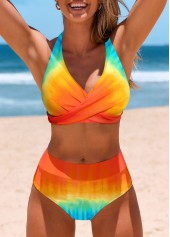 Multi Color swimwear,Tie Dye swimwear,ROTITA Criss Cross Tie Back Multi Color Bikini Set