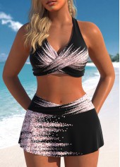 ensemble de bikini ombré noir patchwork à surplis rotita