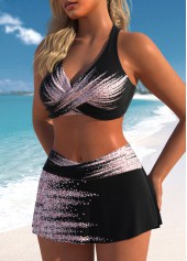 Black swimwear,Light Pink swimwear,Ombre swimwear,ROTITA Surplice Patchwork Black Ombre Bikini Set