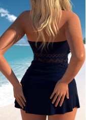 Navy swimwear,Plain Color swimwear,ROTITA V Neck Lace Surplice Navy Tankini Set