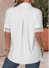 White tops,Plain Color tops,ROTITA Patchwork Button Up White Shirt Collar Thin Blouse