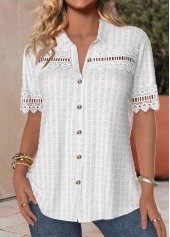 Rotita-Patchwork-Bluse mit Knopfleiste und weißem Hemdkragen