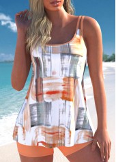 Rotita-Tankini-Set mit Kontrastbindung in Orange und geometrischem Muster