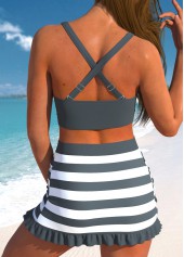 Dark Grey swimwear,White swimwear,Striped swimwear,Geometric swimwear,ROTITA Criss Cross Dark Grey Striped Bikini Set