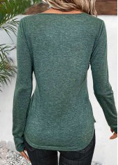 Sage Green tops,Plain Color tops,ROTITA Lace Sage Green Round Neck Long Sleeve T Shirt