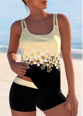 ensemble tankini à imprimé floral jaune clair patchwork rotita