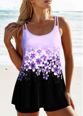 ensemble tankini patchwork violet clair à imprimé floral