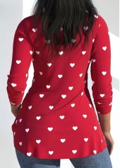 Red plus size,Heart plus size,ROTITA Plus Size Twist Red Heart Print T Shirt