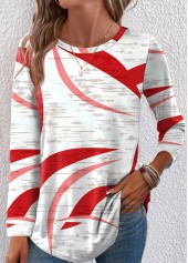 Lightweight Geometric Print Red Round Neck T Shirt