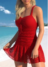ROTITA Lace Red Ruched One Piece Swimwear | Rotita.com - USD $37.98