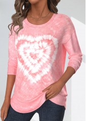Light Pink tops,Tie Dye tops,Valentine's Day tops,Heart tops,ROTITA Valentine's Day Tie Dye Print Light Pink T Shirt
