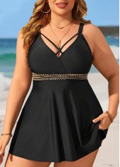 Black plus size,Plain Color plus size,ROTITA Plus Size Criss Cross Swimdress and Panty