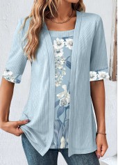 Rotita-Blumendruck hellblau gefälschter zweiteiliger Twinset