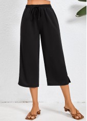 Black bottoms,Plain Color bottoms,Pocket Black Elastic Waist High Waisted Pants