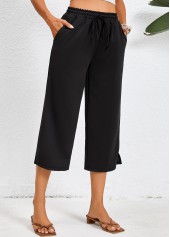 Black bottoms,Plain Color bottoms,Pocket Black Elastic Waist High Waisted Pants