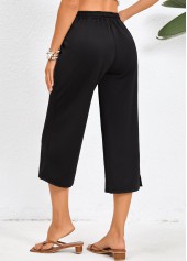 Black bottoms,Plain Color bottoms,Pocket Black Elastic Waist High Waisted Pants