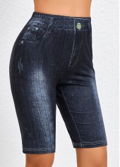 Denim Blue bottoms,Plain Color bottoms,Denim Blue Skinny High Waisted Shorts