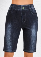 Denim Blue bottoms,Plain Color bottoms,Denim Blue Skinny High Waisted Shorts