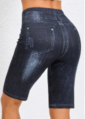 Denim Blue bottoms,Plain Color bottoms,Denim Blue Skinny High Waisted Shorts