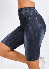 Denim Blue bottoms,Plain Color bottoms,Denim Blue Skinny High Waisted Shorts