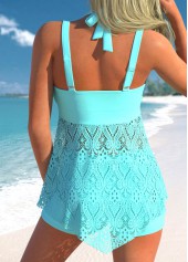 Cyan swimwear,Plain Color swimwear,ROTITA Drawstring Lace Cyan Swimdress and Shorts