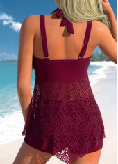 Dark Reddish Purple swimwear,Plain Color swimwear,ROTITA Dark Reddish Purple Lace Swimdress and Shorts