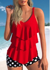 ensemble tankini à pois rouges avec ourlet mouchoir rotita
