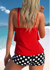 Red swimwear,Black swimwear,Dot swimwear,ROTITA Handkerchief Hem Red Polka Dot Tankini Set
