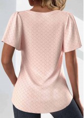 Dusty Pink tops,Plain Color tops,ROTITA Textured Fabric Dusty Pink Square Neck T Shirt