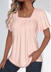 Dusty Pink tops,Plain Color tops,ROTITA Textured Fabric Dusty Pink Square Neck T Shirt