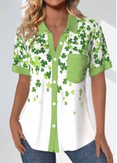 Rotita Patchwork-Bluse mit St. Patrick's Day-Aufdruck in Avocadogrün
