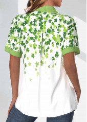 Avocado Green tops,White tops,Saint Patrick tops,ROTITA Patchwork Saint Patrick's Day Print Avocado Green Blouse