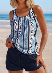 Rotita Patchwork-Tankini-Set in Marineblau mit Zebrastreifenmuster