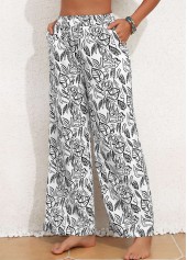 pantalon taille haute blanc imprimé feuille de poche taille élastique