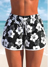 Rotita schwarze Badeshorts mit Blumendruck und hoher Taille