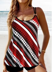 Red swimwear,Black swimwear,Striped swimwear,Geometric swimwear,ROTITA Circular Ring Red Striped Tankini Top