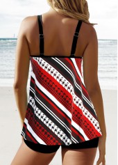 Red swimwear,Black swimwear,Striped swimwear,Geometric swimwear,ROTITA Circular Ring Red Striped Tankini Top