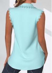 Light Blue tops,Plain Color tops,ROTITA Tuck Stitch Light Blue Shirt Collar Sleeveless Tank Top
