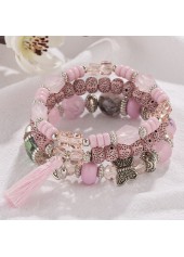 Butterfly Pink Glass Beaded Bracelet Set