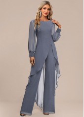 Dusty Blue jumpsuits&rompers,Plain Color jumpsuits&rompers,ROTITA Patchwork Dusty Blue Long Scoop Neck Jumpsuit