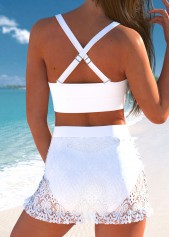 White swimwear,Plain Color swimwear,ROTITA Lace White Surplice V Neck Bikini Set