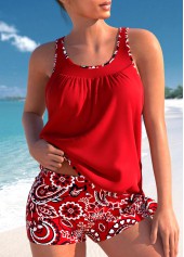 ensemble de tankini à imprimé cachemire rouge à nœud papillon Rotita