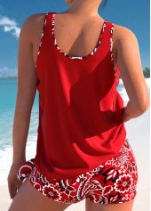 Red swimwear,Paisley swimwear,Geometric swimwear,ROTITA Bowknot Red Paisley Print Tankini Set