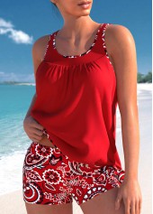 Red swimwear,Paisley swimwear,Geometric swimwear,ROTITA Bowknot Red Paisley Print Tankini Set
