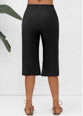 Black bottoms,Plain Color bottoms,Pocket Black Elastic Waist High Waisted Pants